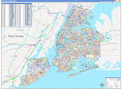 New York 5 Boroughs Metro Area Wall Map Color Cast Style 2026